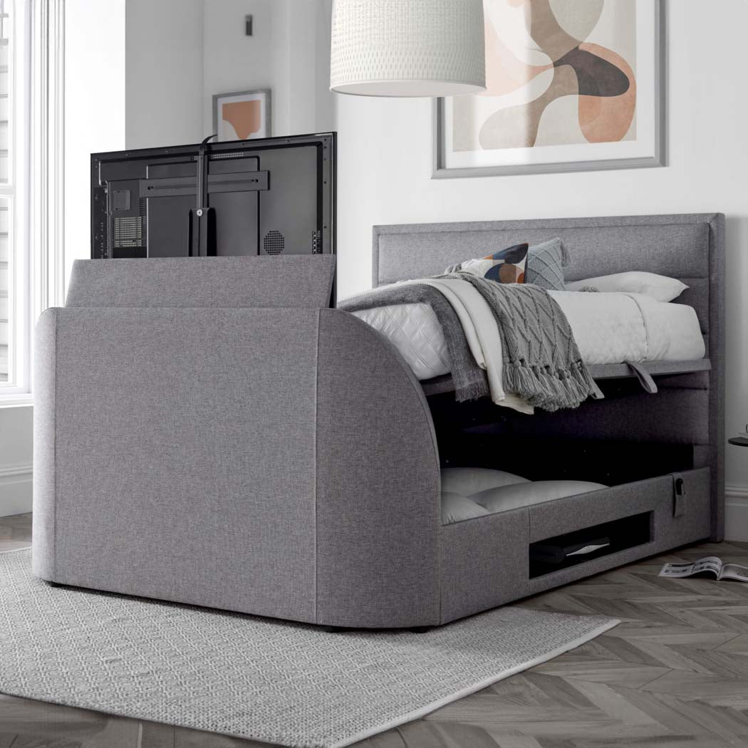 Kirkley Light Grey Fabric Ottoman TV Bed